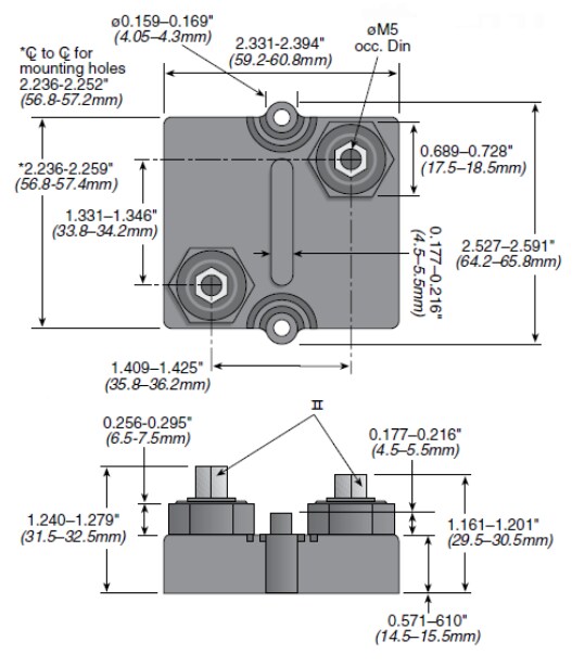 Mechanical Drawing - Ohmite TAP800 800W Heat Sinkable Planar Resistor